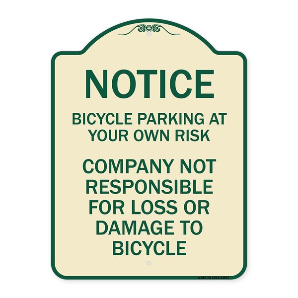 Bicycle Parking at Your Own Risk Company Not Responsible for Loss or Damage to, A-DES-TG-1824-23537